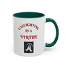 Workplace Humor Colorful Mug with the meddage that reads "gaslighting is a virtue."