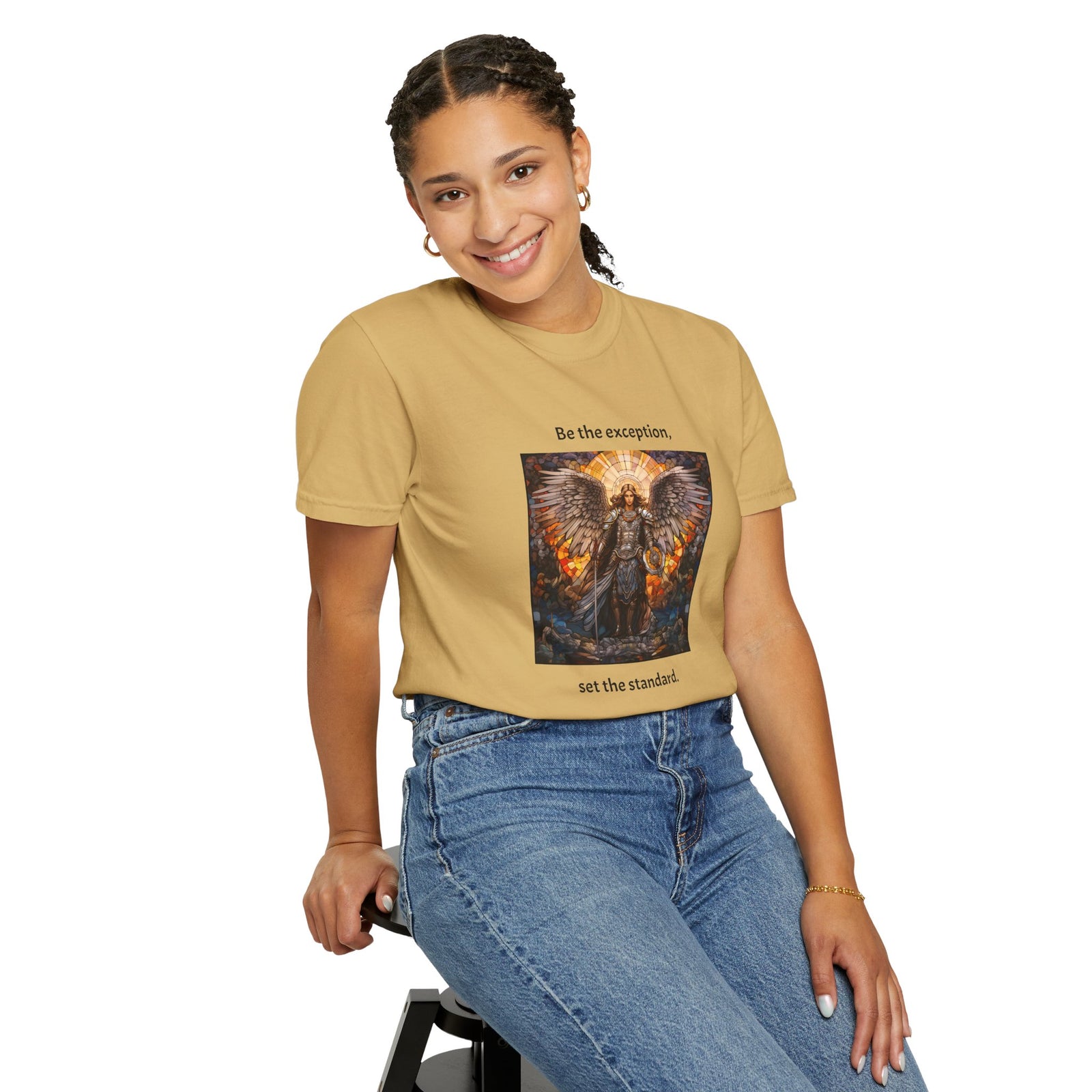 Unisex Garment-Dyed T-shirt depicting the phrase, " Be the exception, set the standard".