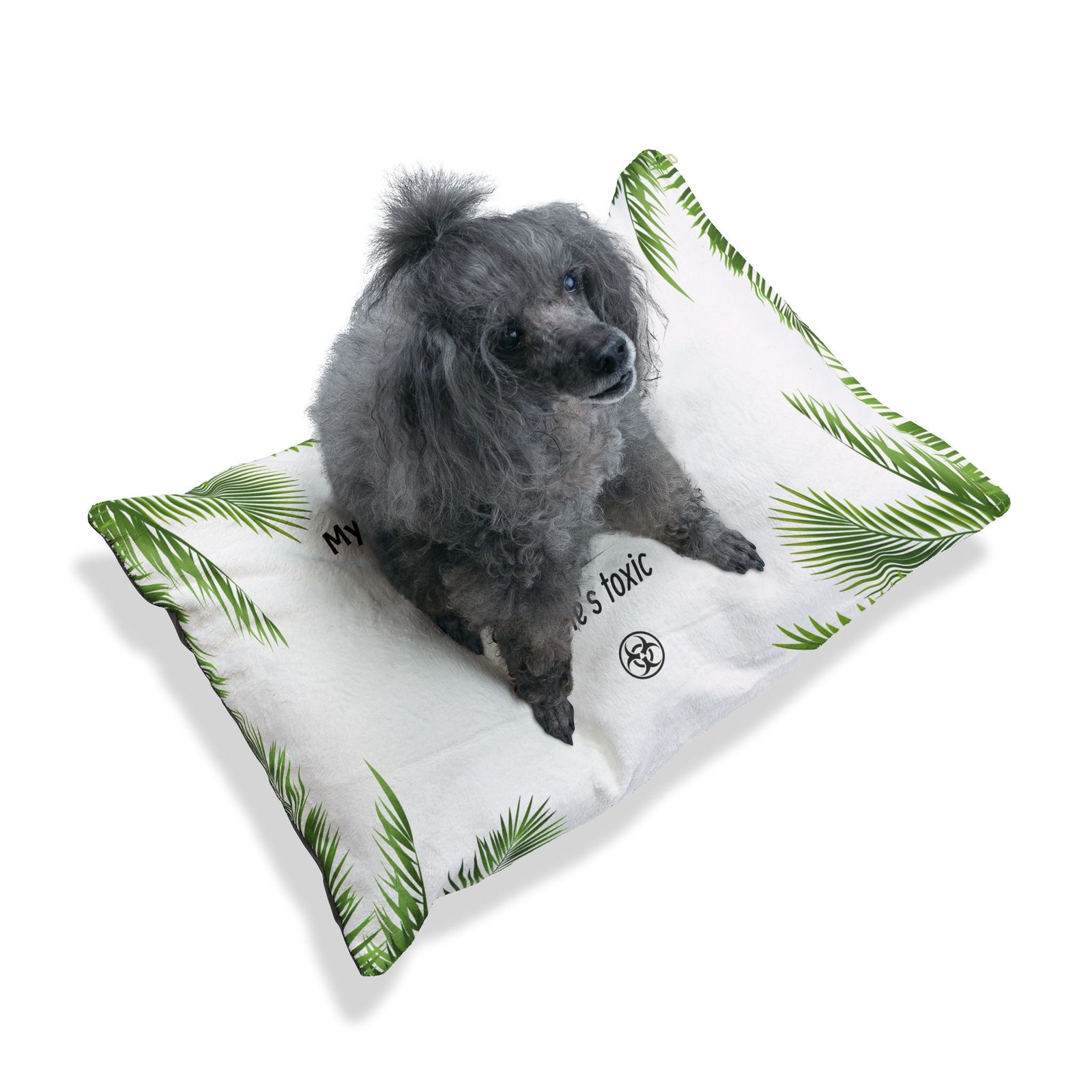 Tropical Pet Bed with Fun Quote, Ideal for Dog Lovers. Remind your dog that it's time to get a job.